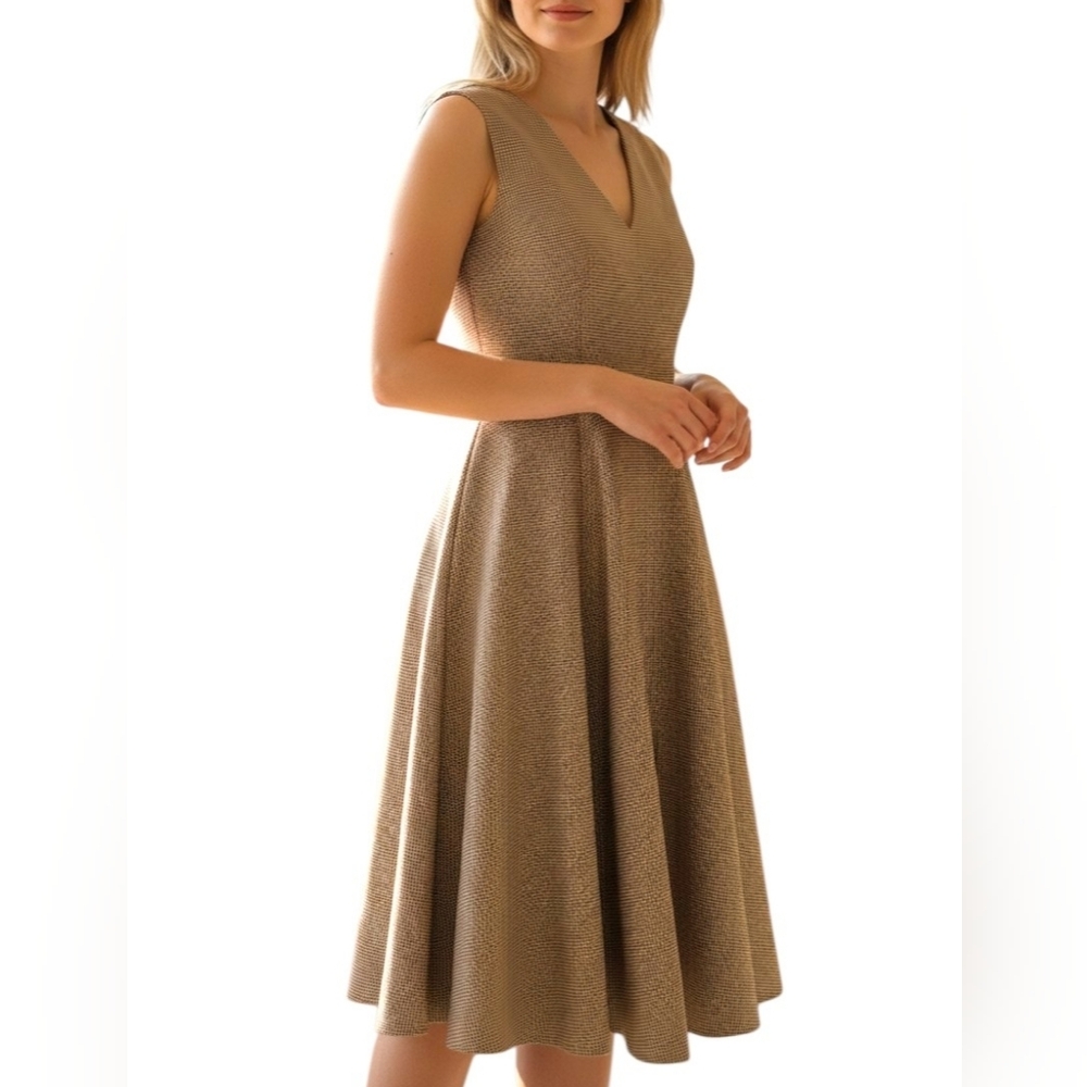 ModCloth Retro Fit and Flare Dress w/Pockets Plaid Tan Blue Red Medium Lined, 8